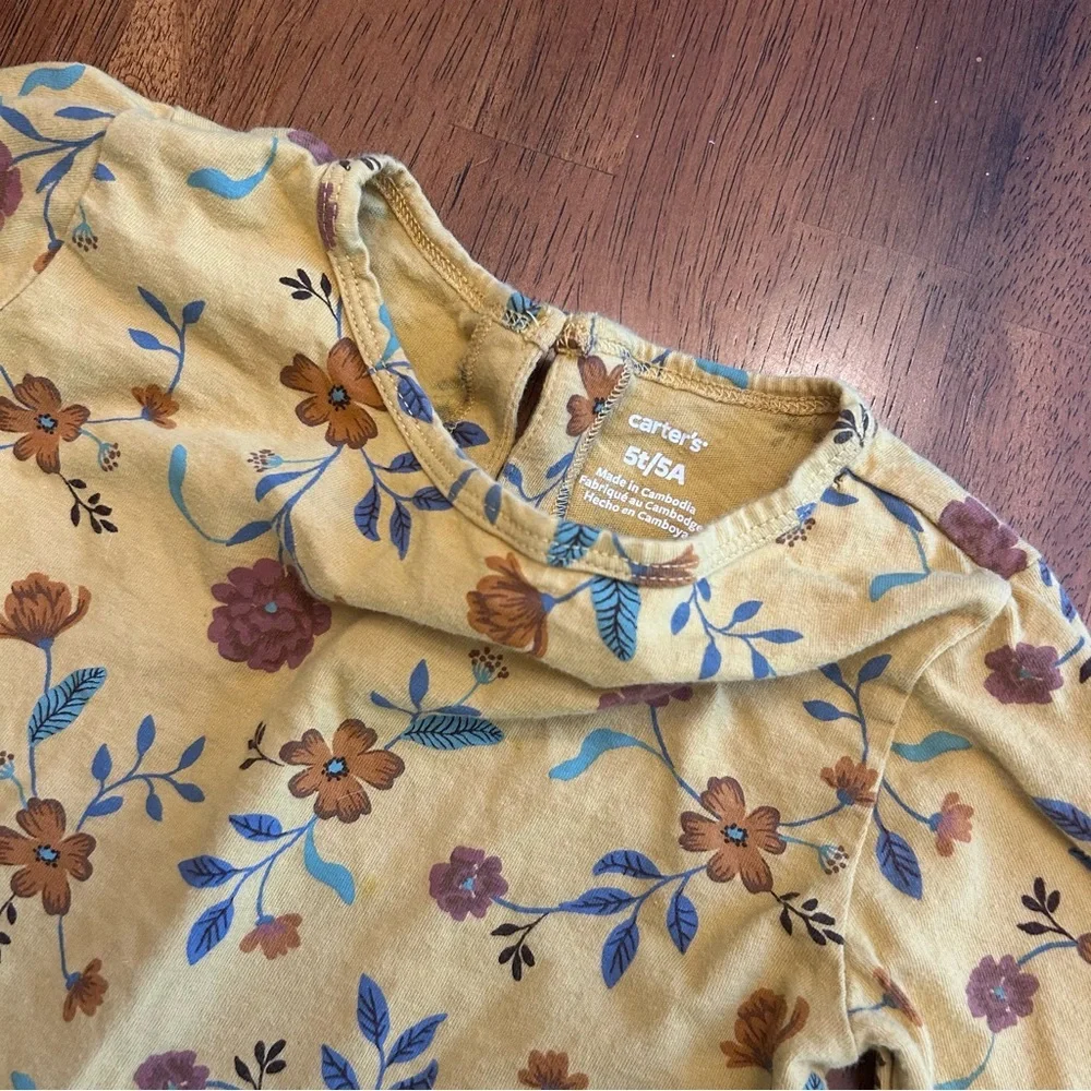 Carter’s Mustard Yellow Floral Peplum Top Long Sleeve Shirt | Girls Size 5T